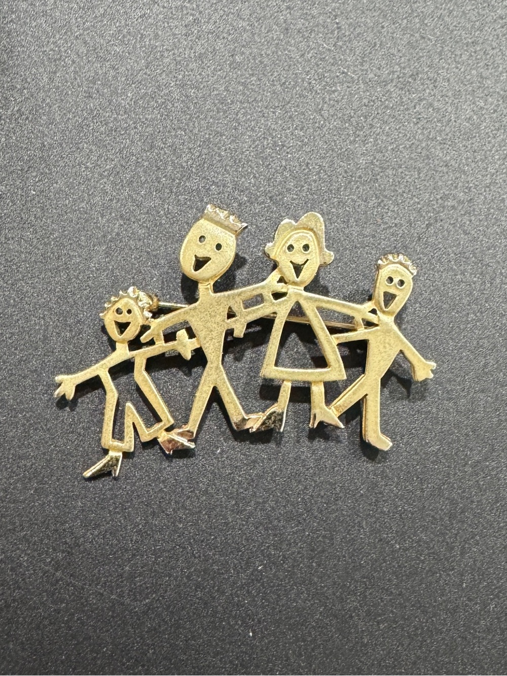 Vintage Gold Happy Family Stick-Figure Brooch Pin